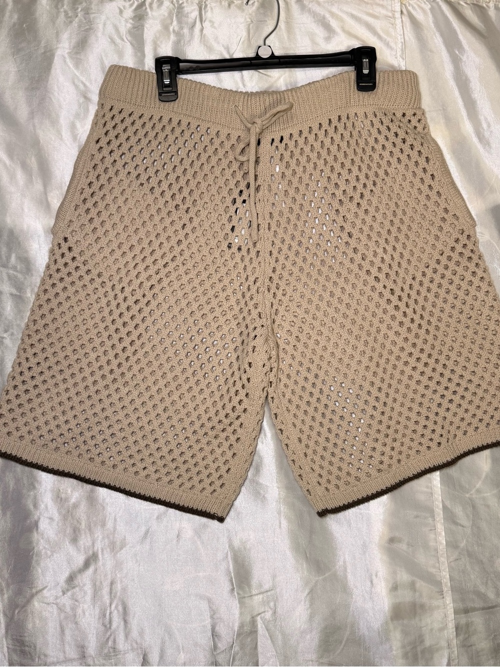 BoohooMan Men’s Crochet Drawstring Shorts Size XL Beige Beach Coastal Lounge